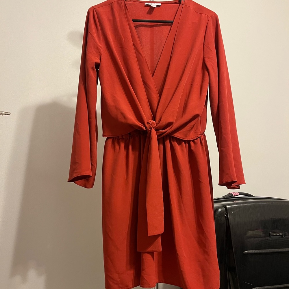 Burnt Orange Knot Wrap Dress